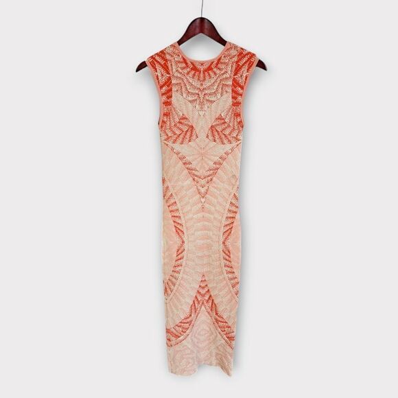 Ronny Kobo Tropez Blister Stitch Victoria Midi Textured Dress Coral Nude Combo M - Picture 6 of 13